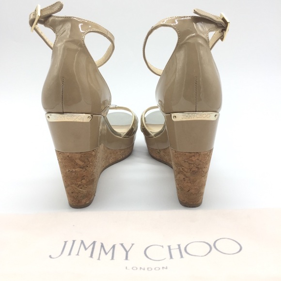 Jimmy Choo Patent Ankle Strap Open Toe Platform Wedge Sandals Size 38 - Picture 4 of 8